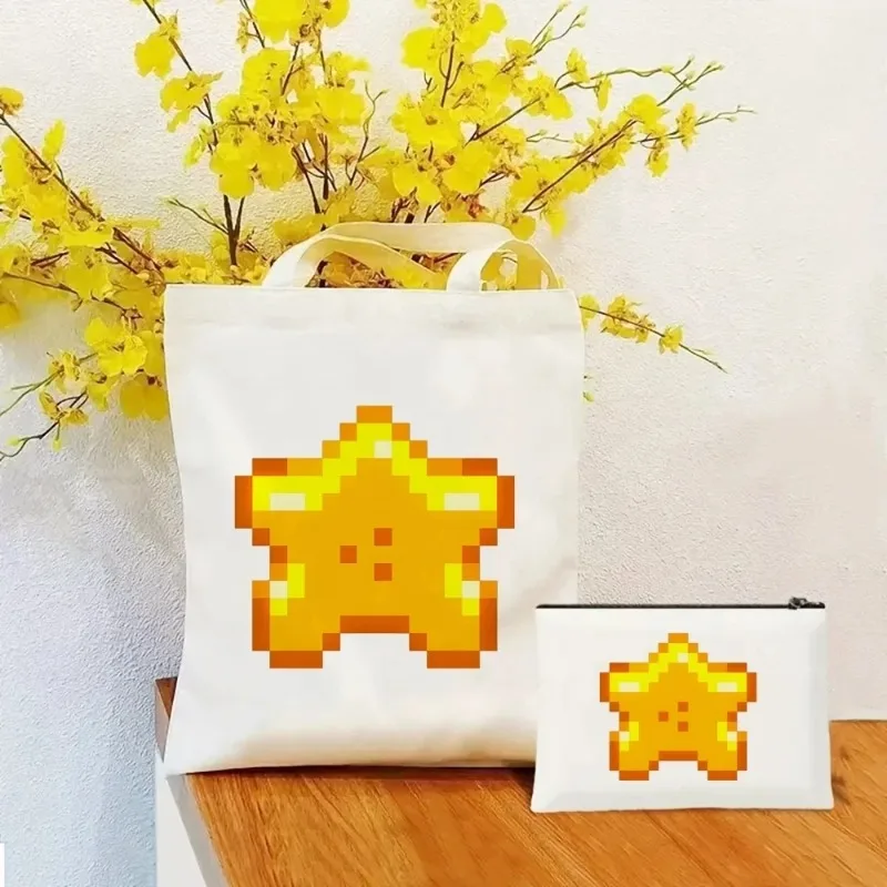 2pcsset Stardew Valley Game حقيبة يد للسيدات منظم مستحضرات التجميل حقيبة كتف عصرية صديقة للبيئة سعة كبيرة حقيبة محفظة للسفر والتسوق