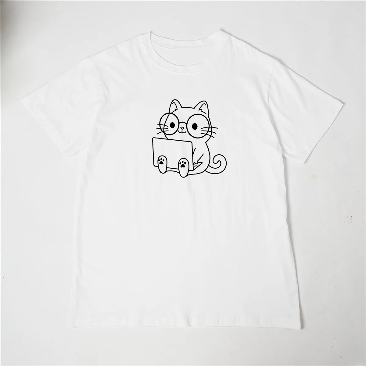 

Careful Study Of Work Cat Sketches Women T-Shirt Personality Trend Casual Tee Clothing Street Creative Tops Female Short Sleeve