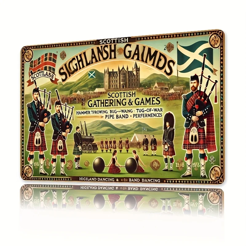 Scottish Highland Gathering,Competition Retro Wall Sign - Suitable for Cafes, Kitchens, Bars, and Home Decor |  Garden Outdoor