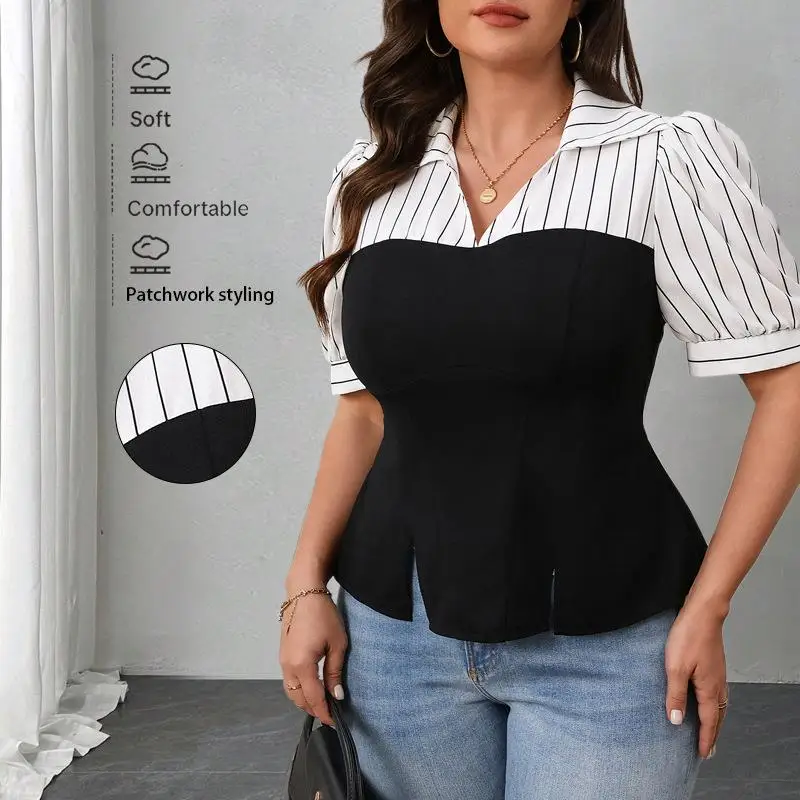 

Женская приталенная полосатая толстовка с пэчворком, тонкая, из полиэфирного волокна, с коротким рукавом, на молнии, для активного отдыха и бизнеса