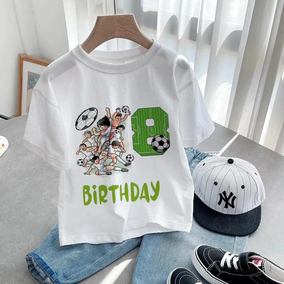 Happy Birthday Football Crown 1-9 Year Print Kids TShirt Boys1-9 Number Football Player Design Tees Children Funny Gift Baby Top