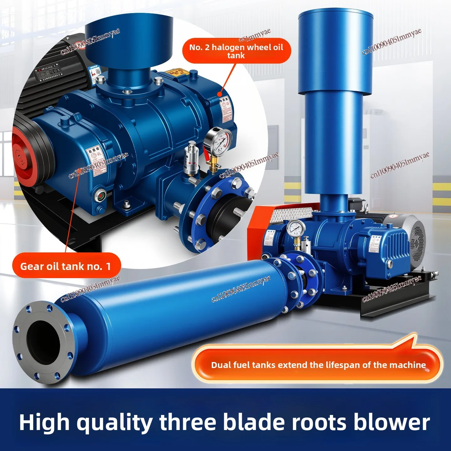 Aerator three-blade high pressure vacuum suction negative pressure roots fan sewage treatment blower
