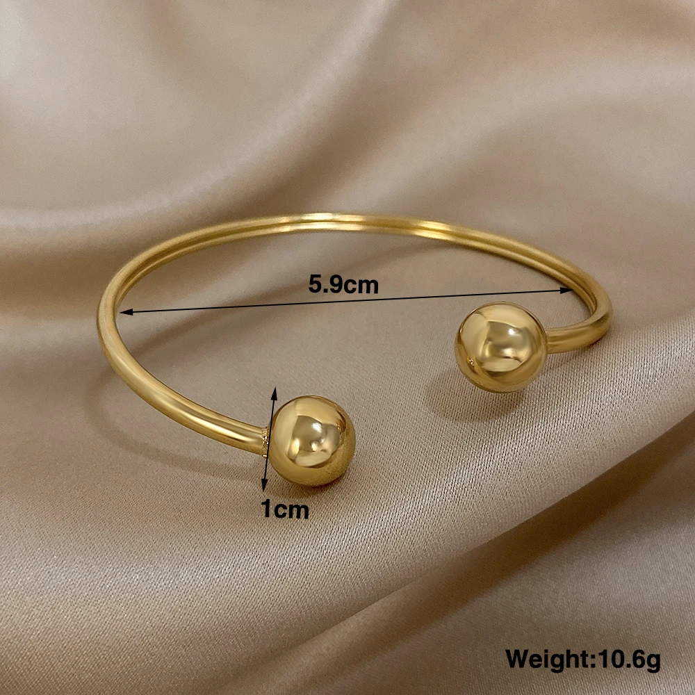 Greatera Minimalist Double Ball Stainless Steel Cuff Bracelet Bangle for Women Gold Plated Opening Bracelets Party Jewelry