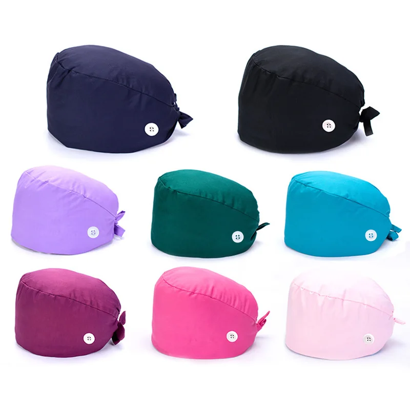 Surgical Caps For Men Women Solid Nursing Scrub Cap Medical Pet Clinic Surgical Hat Nurse Doctor Operating Room Hat With Buttons