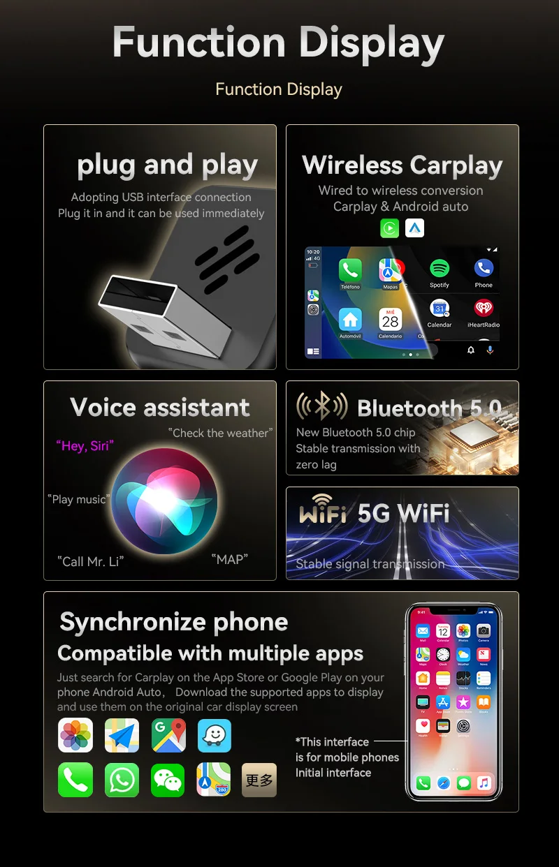 محول Xiaomi 2025 الجديد 2 في 1 اللاسلكي Android Auto & Apple CarPlay لهواوي/شاومي/أوبو/سامسونج توصيل تلقائي التوصيل والتشغيل