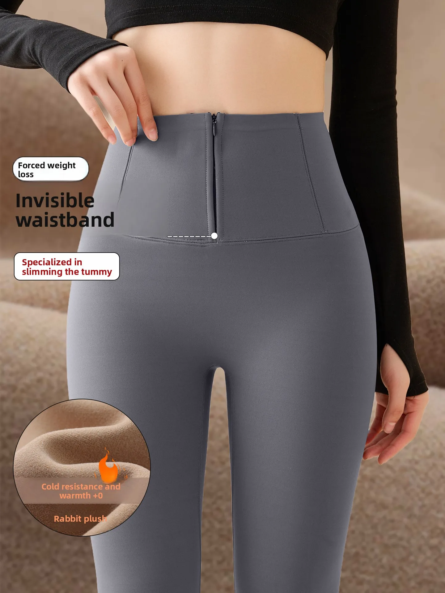 

Брюки для йоги Thiened Fce с высокой талией, женские осенне-зимние теплые брюки из овчины, дизайнерские базовые брюки на молнии