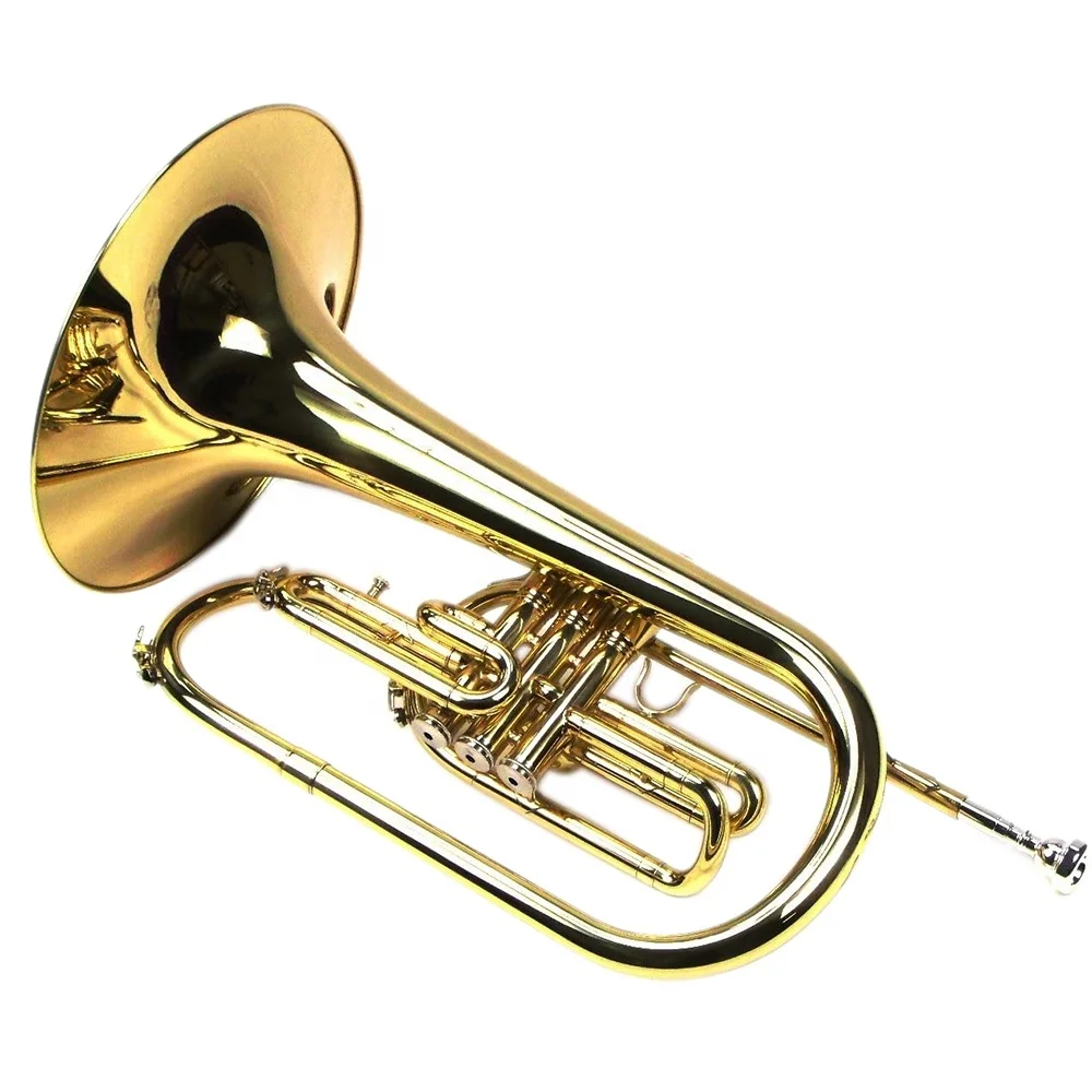 Professional Level 3‑Piston Valve Gold Lacquer Marching Mellophone Brass Wind Instrument for Student Band Outdoor Marching Show