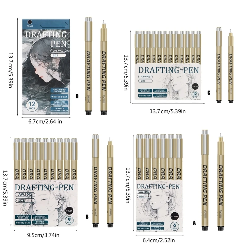 6/9/12x/Set مجموعة أقلام خط رفيع مقاوم للماء قلم تحديد صياغة قلم رسم القلم