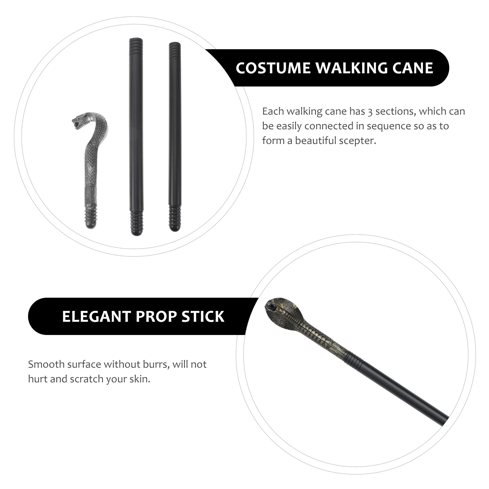 

2 шт., костюм скипетра со змеиной головой, трости для ролевых игр, реквизит для вечеринки, 3-секционный элегантный аксессуар-трость, костюм, трость