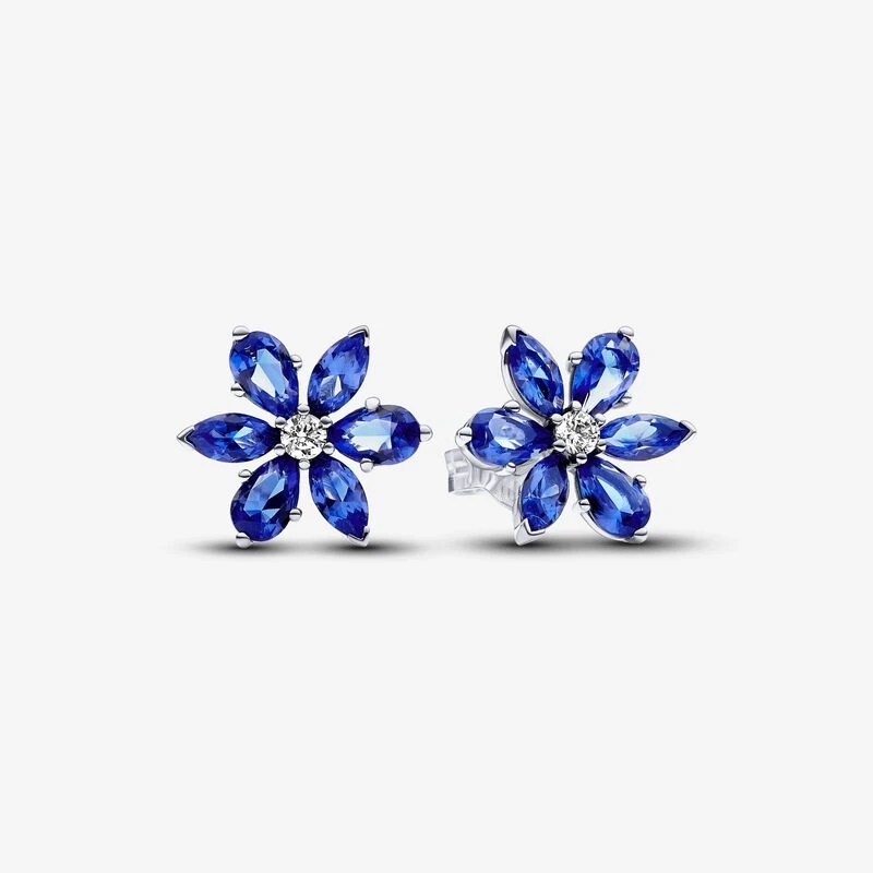 

100% 925 Sterling Silver Sparkling Blue Herbarium Cluster Stud Earrings Original European Style Brand woman Jewelry