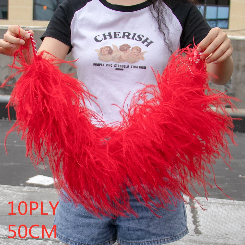 

6Ply 10Ply Ostrich feather boa 0.5M 2M Long Natural Feathers Trim for Wedding Party Dress Skirt Decoration plumas Multicolors