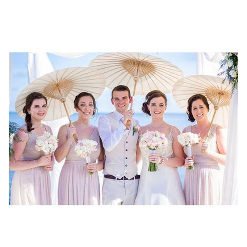 

YHOLI-12PCS Paper Parasol Beach Umbrella White DIY Umbrella Photography Props For Baby Shower Partys Wedding 60Cm/23.6Inch