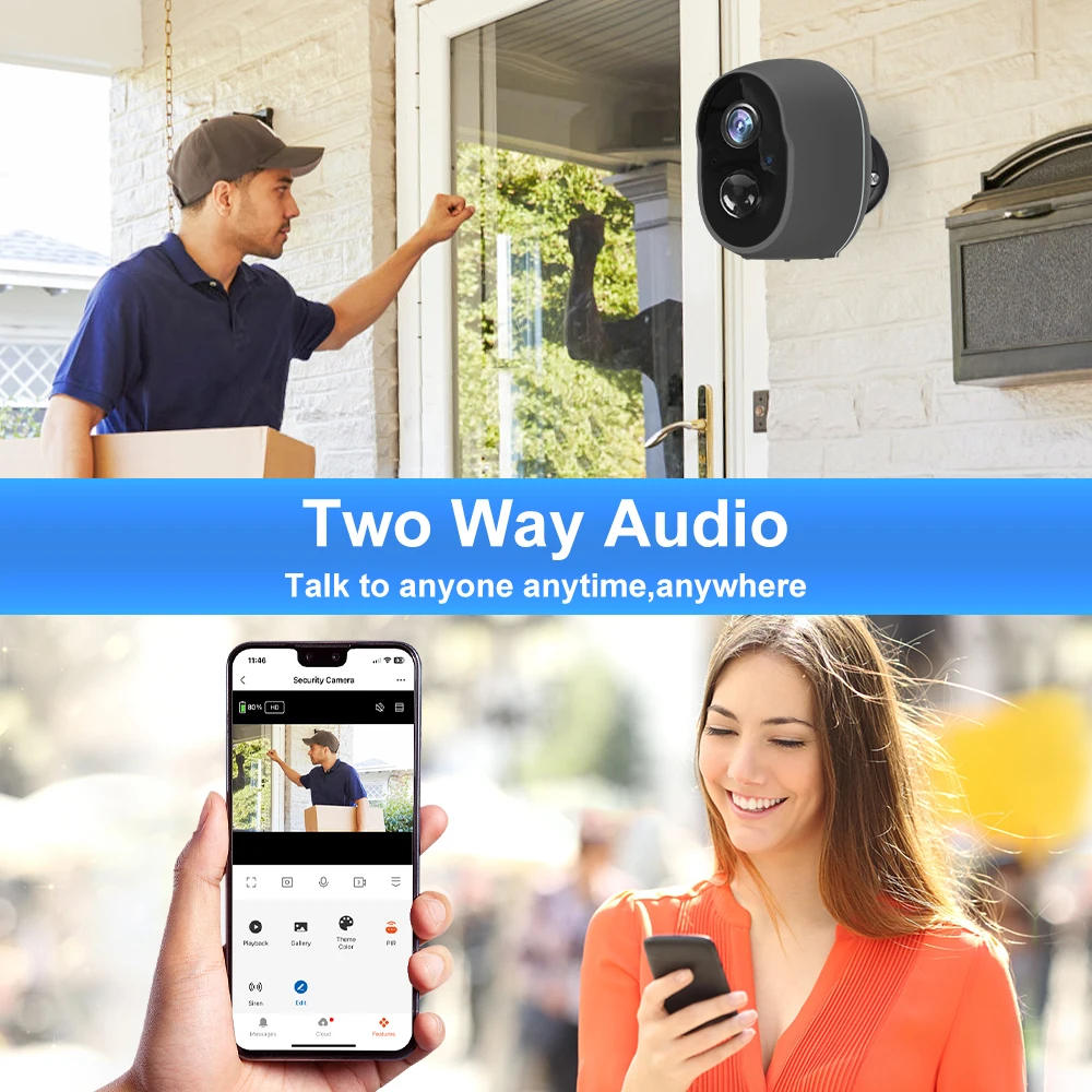 3MP Tuya Smart Life APP Rechargeable Battery Wireless WiFi Outdoor Solar Infrared Buzzer Siren Security Surveillance CCTV Camera