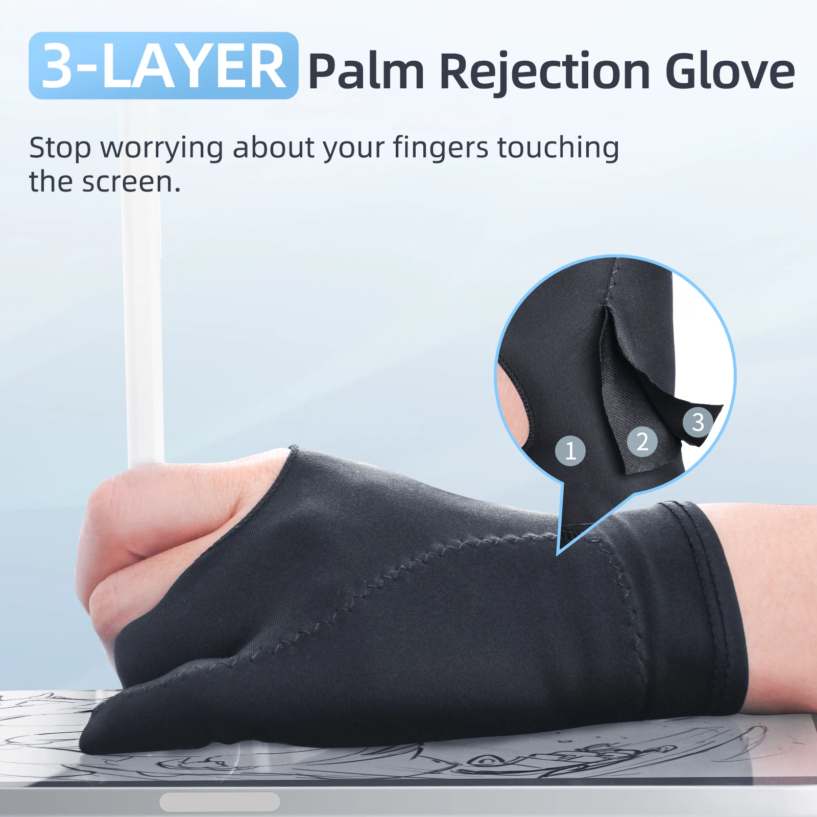 Anti-touch Two-Fingers Painting Glove For Drawing Tablet Right Left Hand Gloves