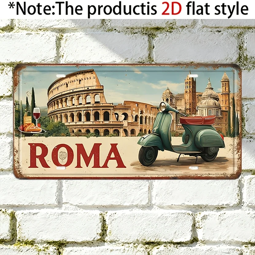 2D Flat - 【2D Flat】 2D Plane - solely for Decoration. Italian Roman Colosseum And Retro Motorcycle Retro Aged Metal Outdoor D