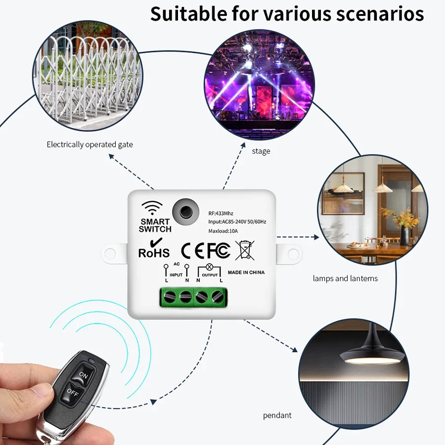 RF 433MHz اللاسلكية التحكم عن بعد التبديل المنزل الذكي 110 فولت 220 فولت 10A وحدة تحكم صغيرة التتابع تشغيل/إيقاف الارسال الجدار مفاتيح الإضاءة