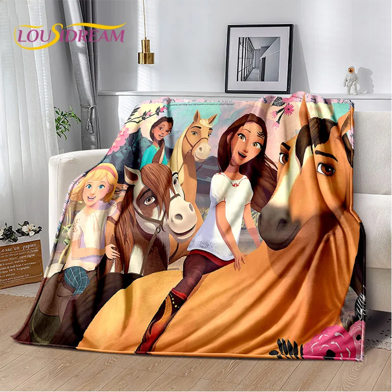 Spirit Riding Free Horses Cartoon SRF Morbida coperta di peluche, Coperta di flanella Coperta per soggiorno Camera da letto Copridivano Bambino