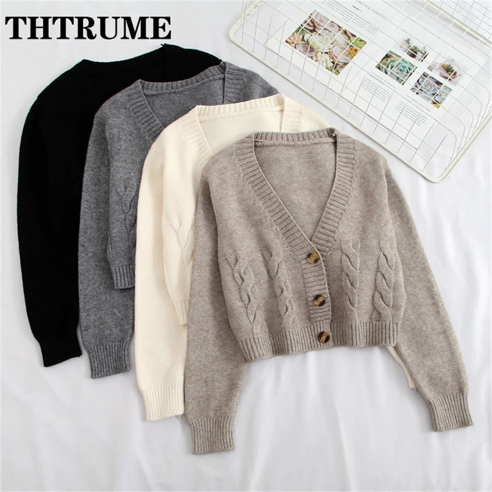 Sexy V-Neck Loose Sweaters Fashion Women Long Sleeve Autumn Knit Korean Single Breasted Jumpers Tops Casual Office Lady Cardigan