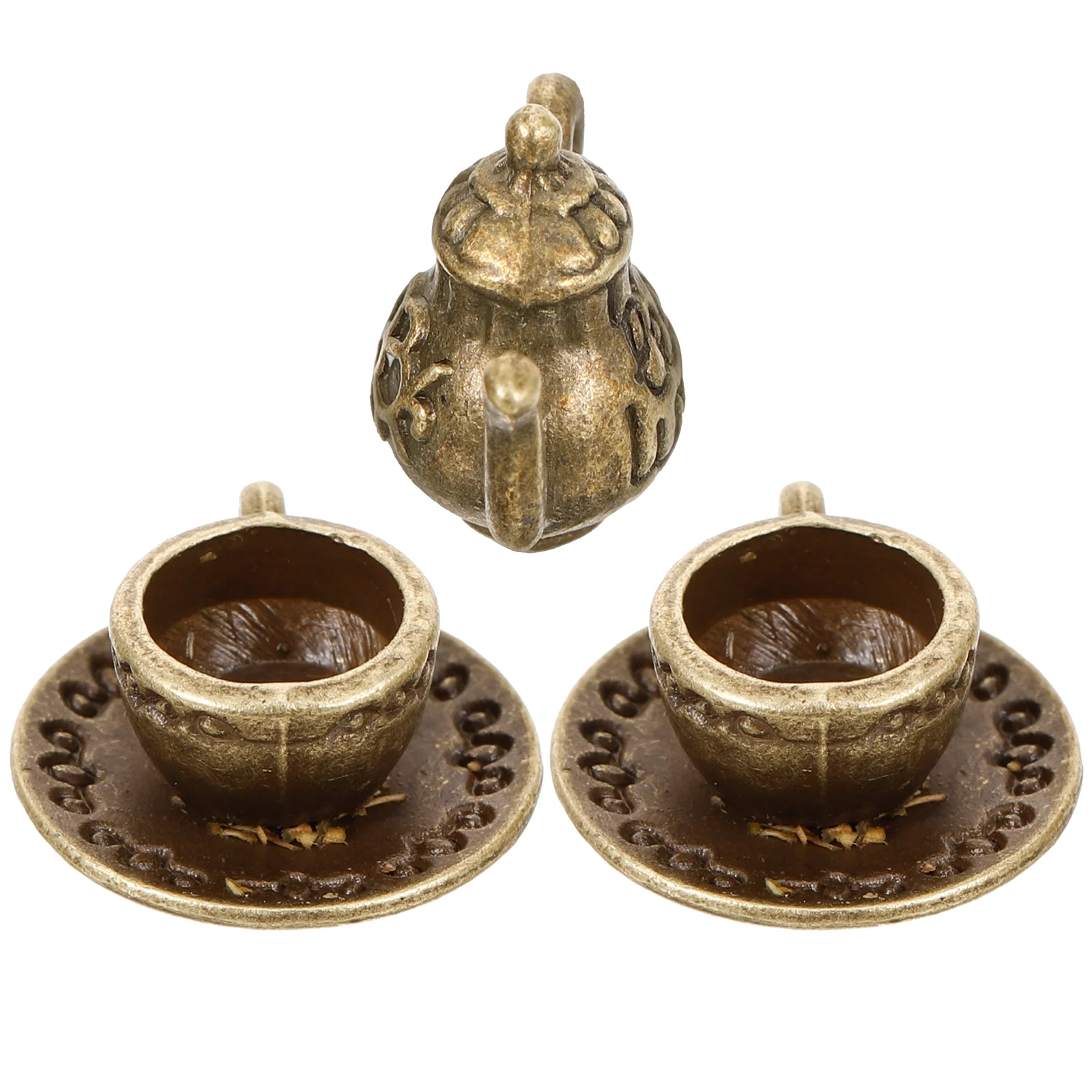 1 Set Miniature Tea Set Dolls House Mini Tiny Metal Tea Cups for Micro Landscape mini tea set