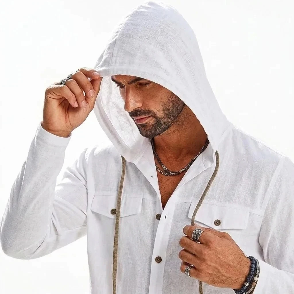 New Linen Shirt for Men Casual Long Sleeve Hoodie Shirts Henley Beach Shirts Hawaiian T-Shirts Lightweight Sweatshirt for Man