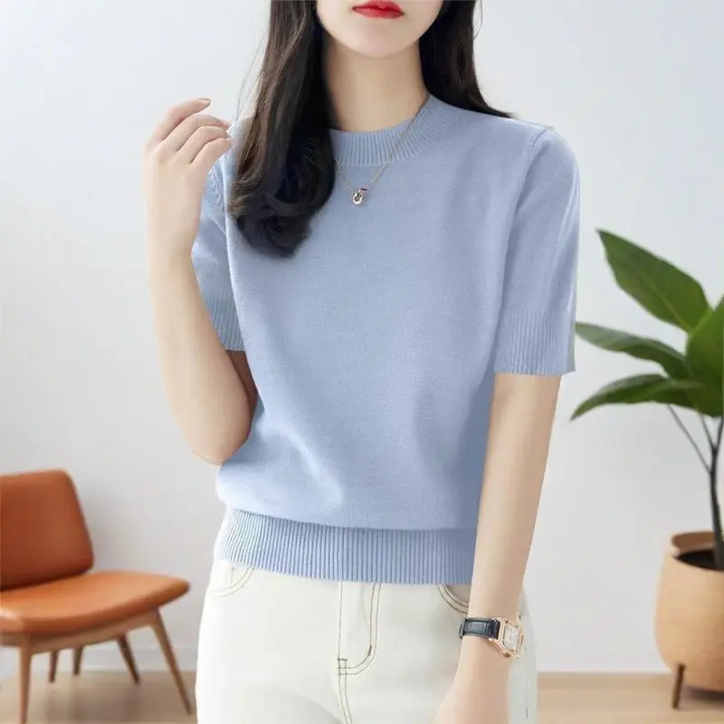 

Новый женский свитер-пальто 2026: модный, с круглым вырезом, для весны и осени, трикотажный пуловер с коротким рукавом