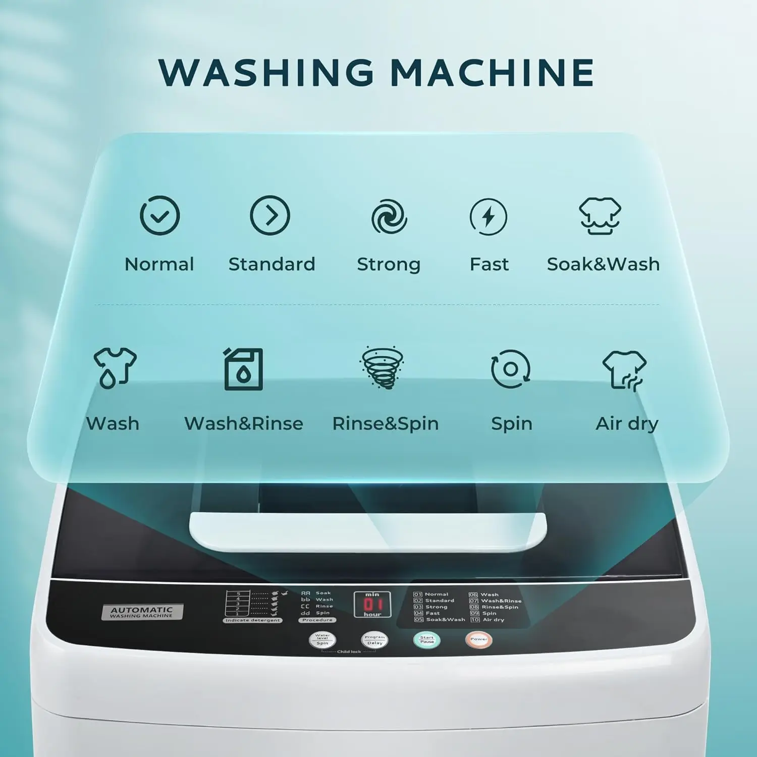 Portable Washer 0.9 Cubic Feet with 10 Programs 5 Water Levels, Drain Pump and LED Display, Compact Washer for Apartments and RV