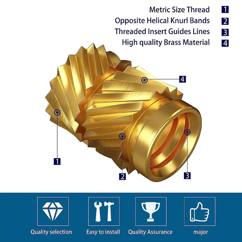 330pcs Brass Knurled Nuts Various Sizes Included Threaded Inserts Assortment Versatile Brass Threaded Inserts Durable