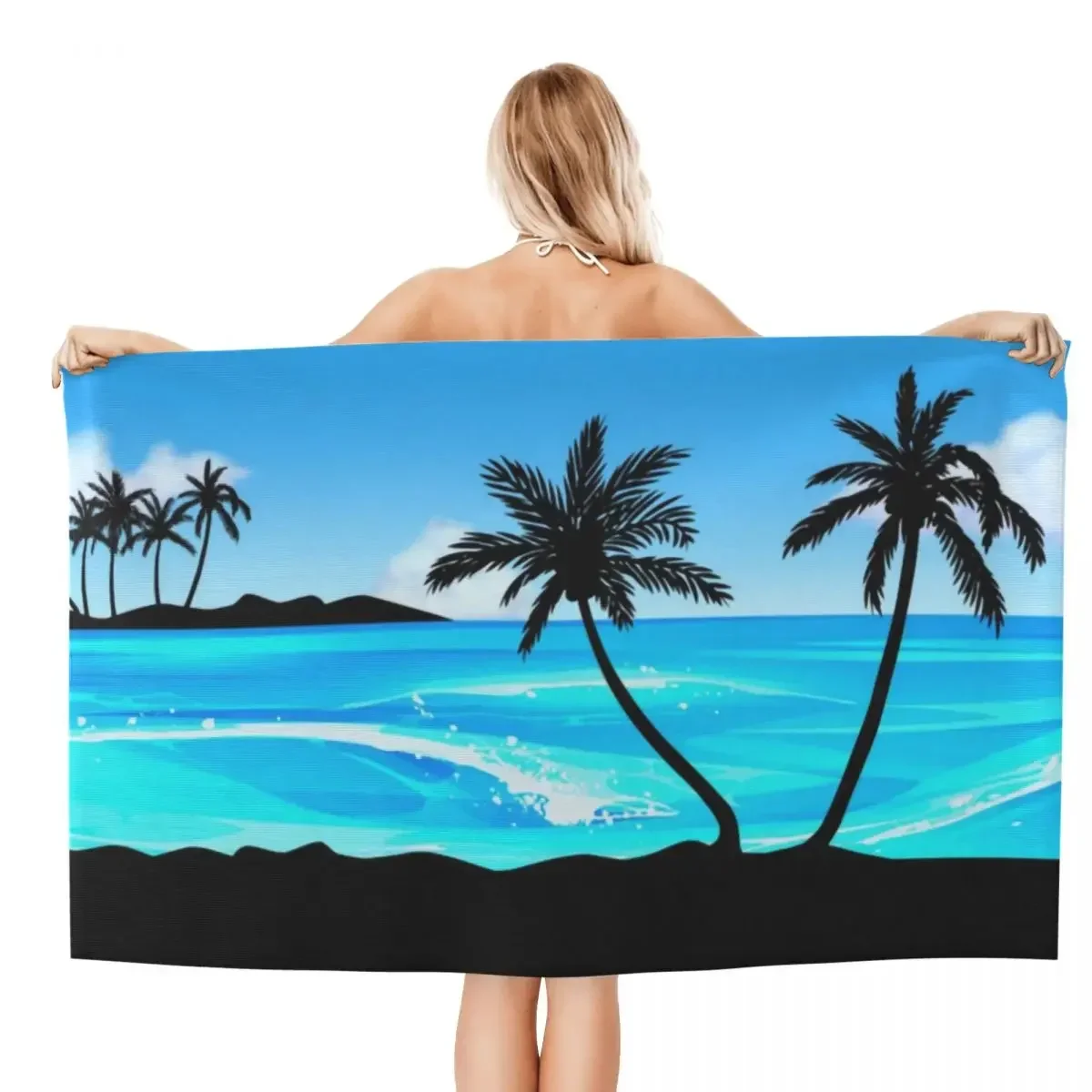 Custom Summer Aesthetic Waves Surf In Hawaii Beach Towel Quick Dry Vaporwave Holiday Super Soft Microfiber Shower Sauna Towels