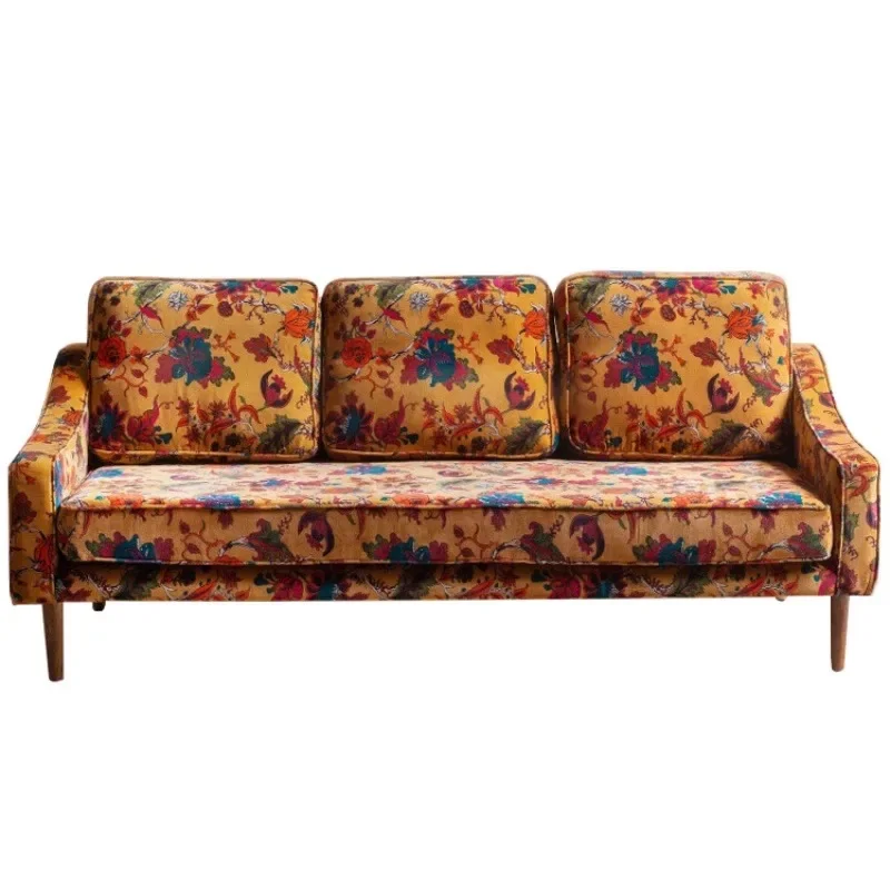 French retro fabric double sofa, light luxury latex triple sofa