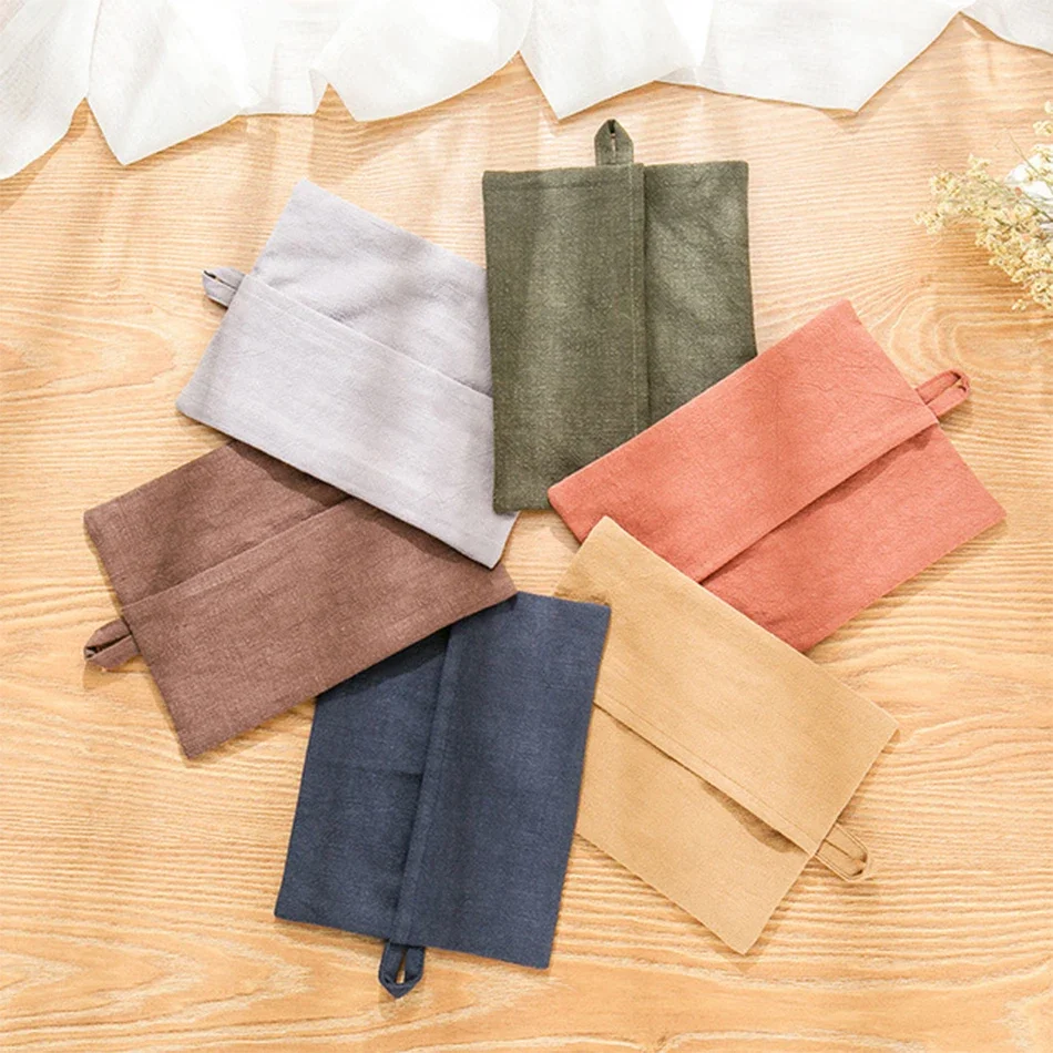 4PCS 교수형 냅킨 홀더 티슈 천 상자 커버, 종이 타월 케이스 컨테이너, 라미 코튼 패브릭 보관 가방 홈 장식