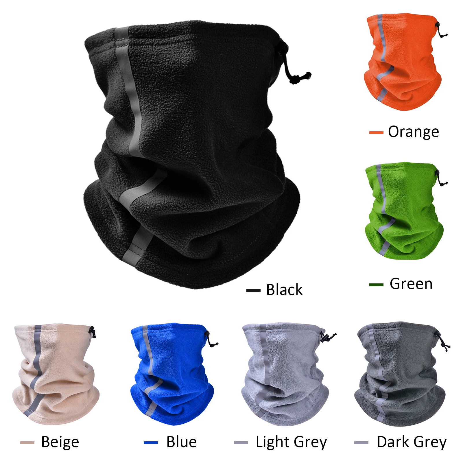 Adjustable Polar Fleece Neck Gaiter Warmer Reflective Strips Face Cover Winter Warm Outdoor Sport Scarf Men Women Skiing Cycling