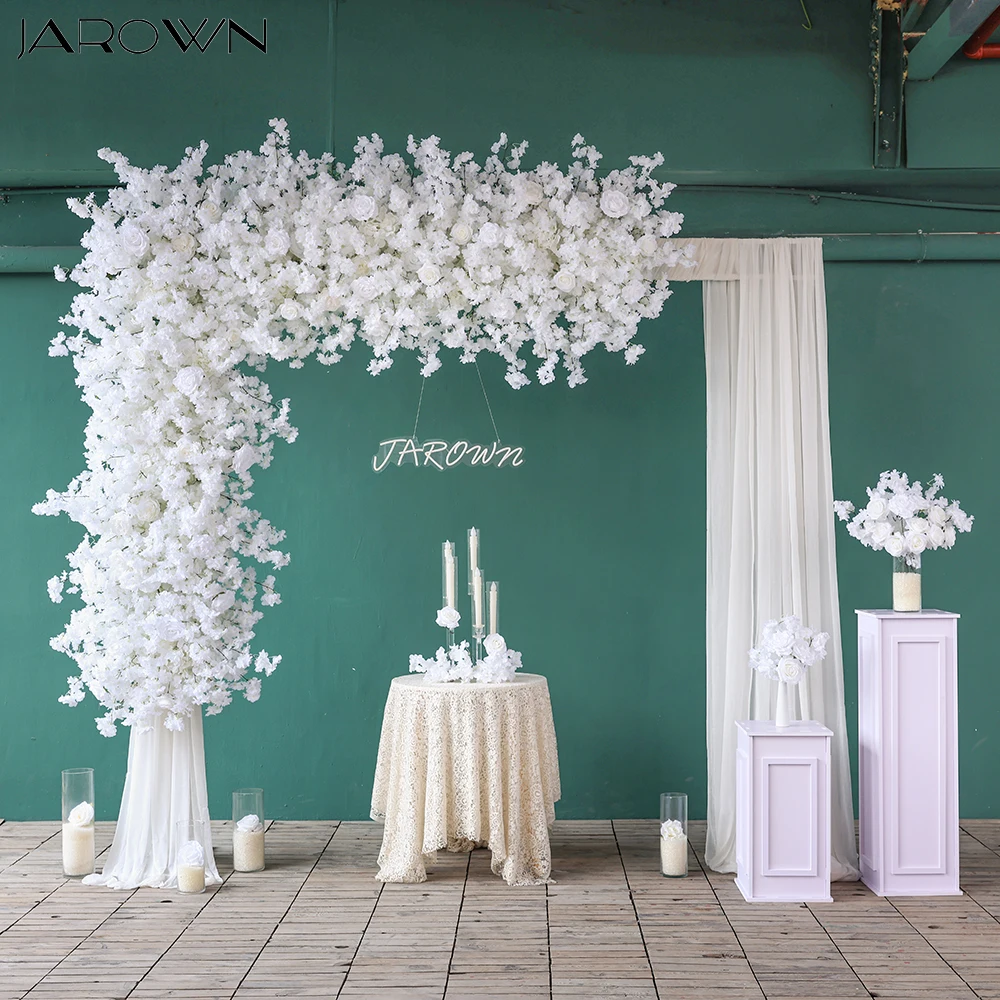 Luxury Artificial Flower Arrangements White Rose Cherry Blossom Floral Runner for Thanksgiving Decoration Wedding Decor Props