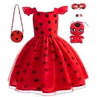 XT8New 2024 Halloween Lady Girls bug Birthday Party Dress Toys Earrings Retro Costume Kids Clothes Black Dot Carnival Cospl@XT6！