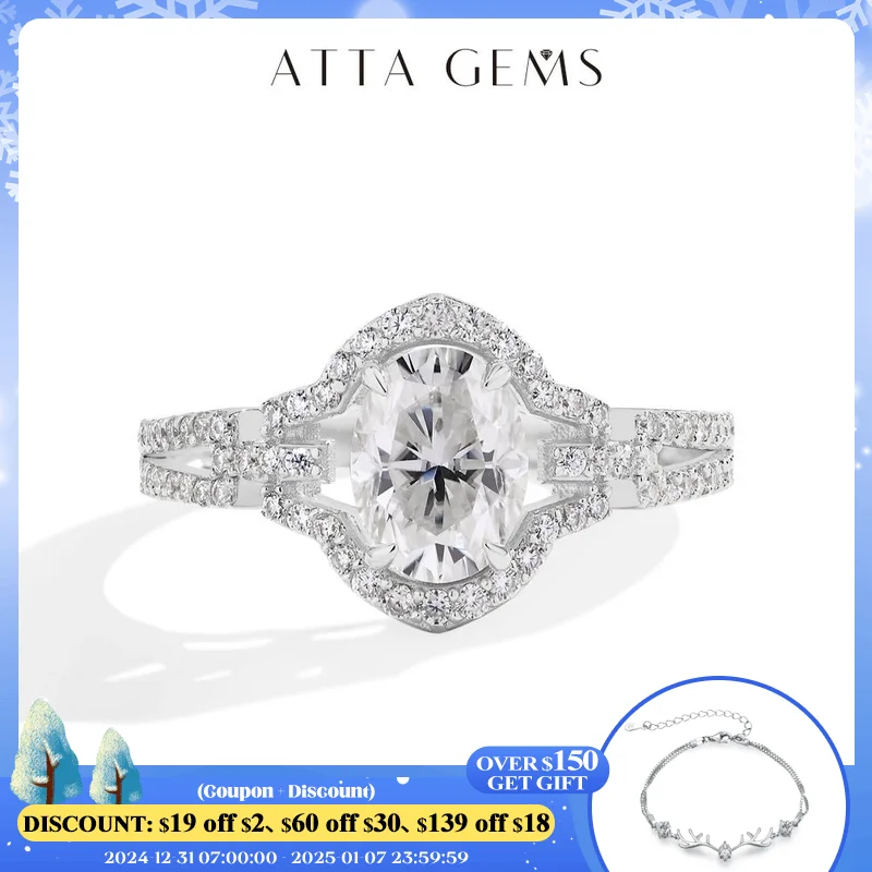 

ATTAGEMS Real S925 Sterling Silver Moissanite Ring for Women 1.5CT Oval Cut Lab Diamond Luxury Handmade Engagement Bride Jewelry