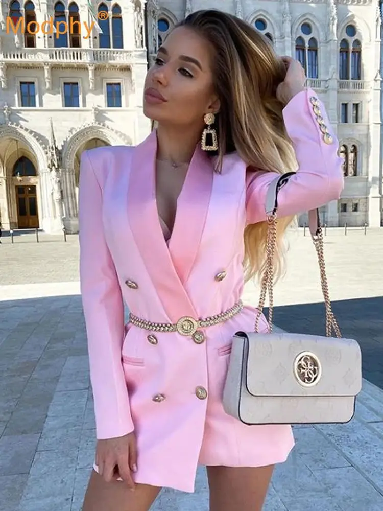 Spring Autumn Ol Solid Blazer For Women Pink Sexy Long Sleeve Double-Breasted Slim Coat Top Female 2022 Fashion Clothes New