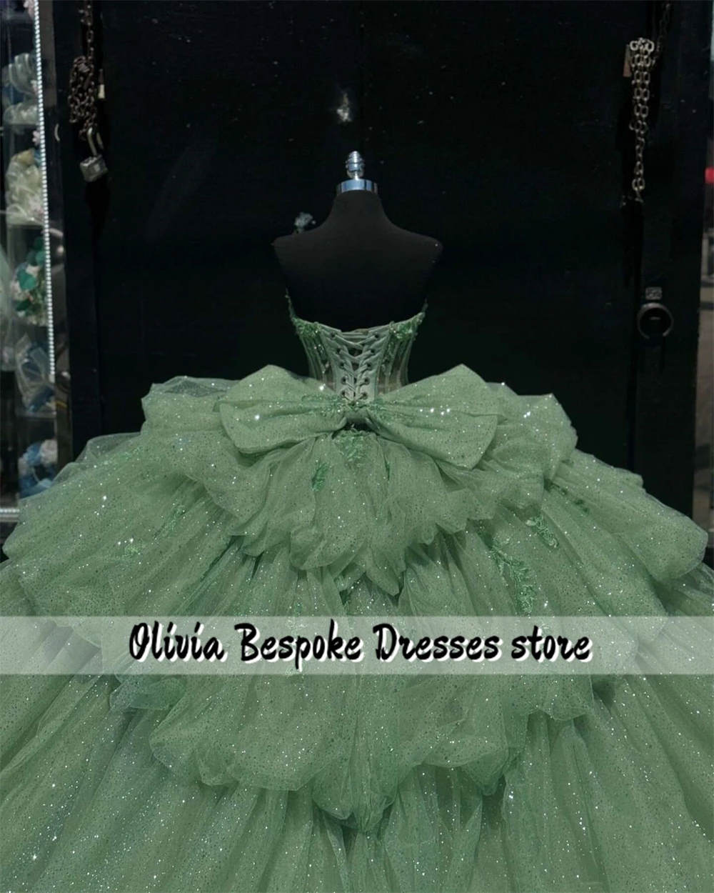 Pleasing Green Sweetheart Quinceanera Dresses Ball Gown Lace Applique With Bow Ruffle 15 Years Old Dress Graduation Customized