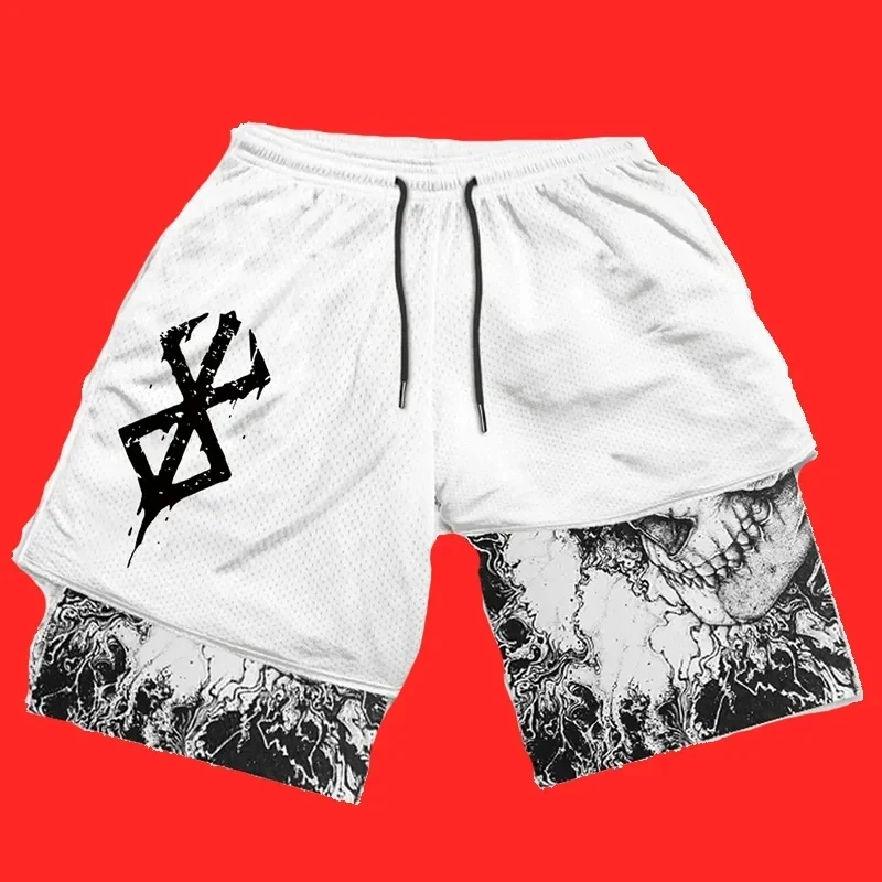 Novo verão dos homens streetwear anime cintura alta oversize respirável ginásio calças curtas treinamento de fitness treino pista shorts roupas