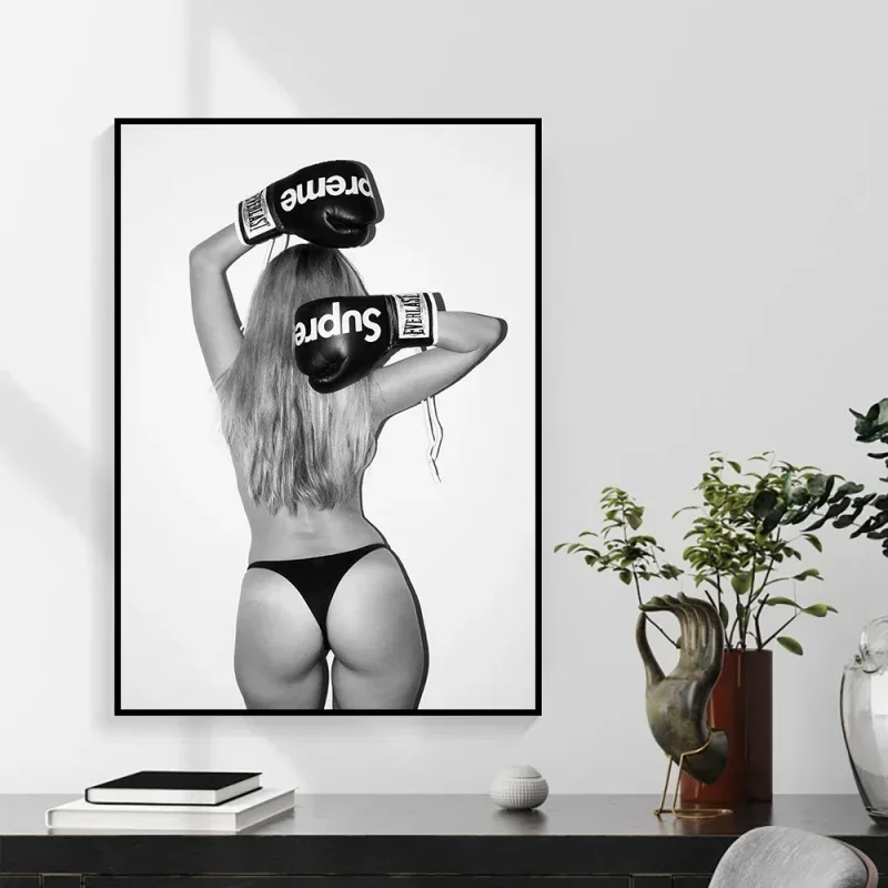 Modern Nordic Black And White Style Wall  Sexy Boxing Girl Handsome Boy Canvas Painting Living Room Wall  Home Decor