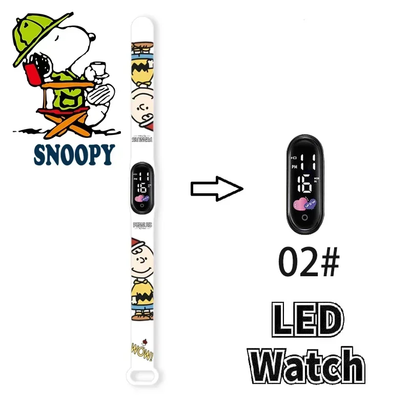 Disney Snoopy Watch Cartoon Anime Character Action Figures Luminous Bracelet Watch LED Touch Waterproof Sports Kids Watch Gift