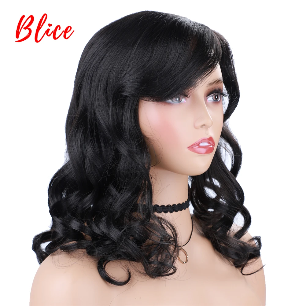 Blice Synthetic Hair Wigs Side Free Bang African American Women Wavy 18Inch With Baby Hair Mixed Color Brown Curly 4/8#
