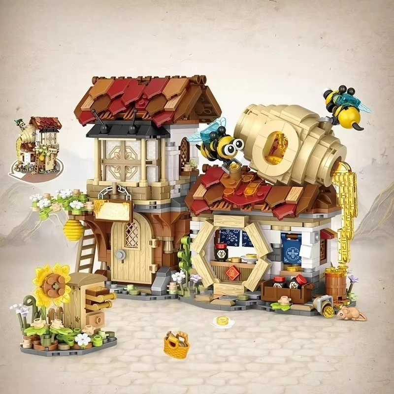 LOZ New Creative Mini Street View Bee Shop Building Block DIY Chinese Folding StreetView Pork Shop Puzzle Toys For Children Gift