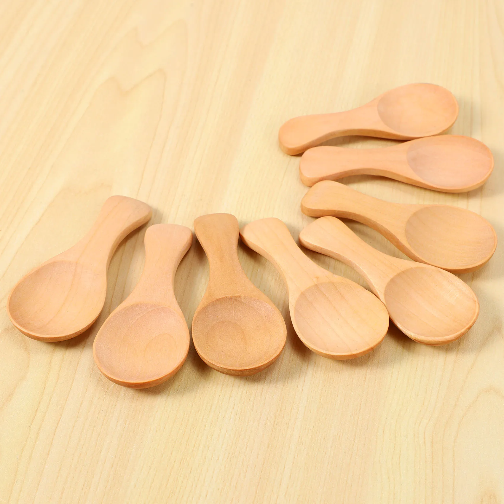 [A93Z!】 8Pcs Small Wooden Salt Spoon Solid Wood Condiments Spoon Handmade Honey Teaspoon Seasoning Sugar Coffee Tea Jam Mustard