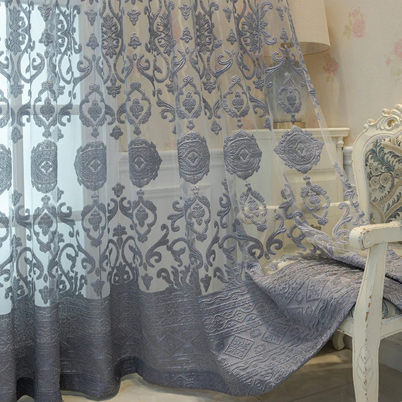 

Modern Minimalist Jacquard Grey Sheer Curtains For Luxurious Living Room,Bedroom, High-end Dust-Proof Partition Tulle Curtains