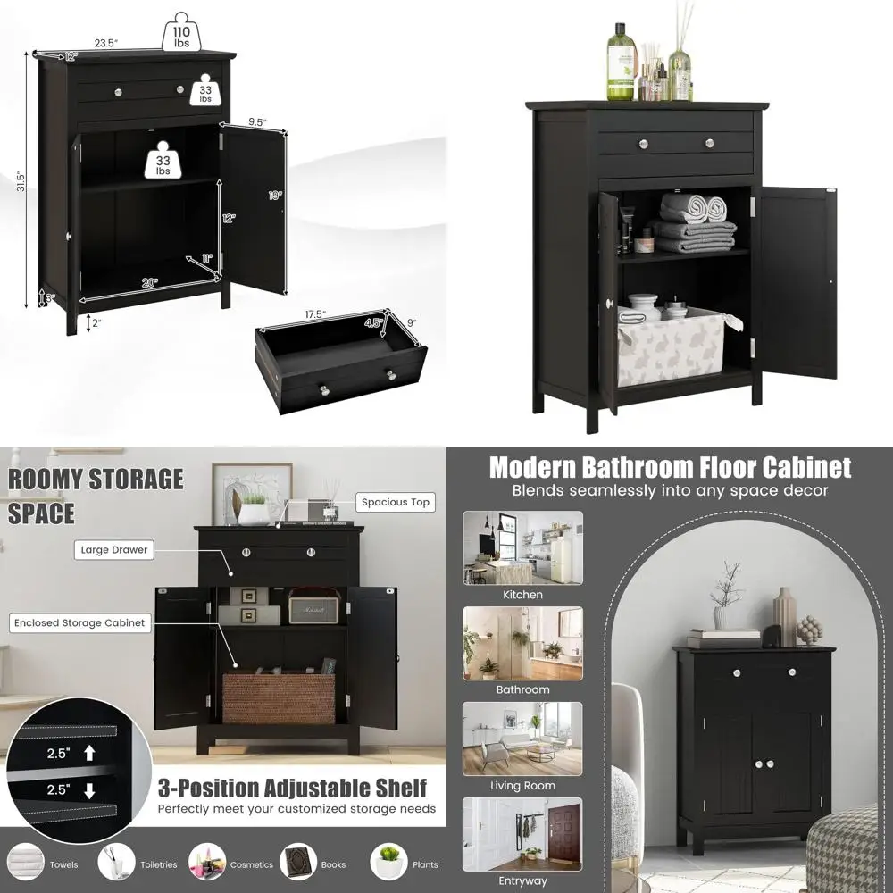 

Деревянный отдельно стоящий шкаф для хранения с большим выдвижным ящиком, регулируемой полкой и двухдверным шкафчиком для гостиной, кухни и прихожей