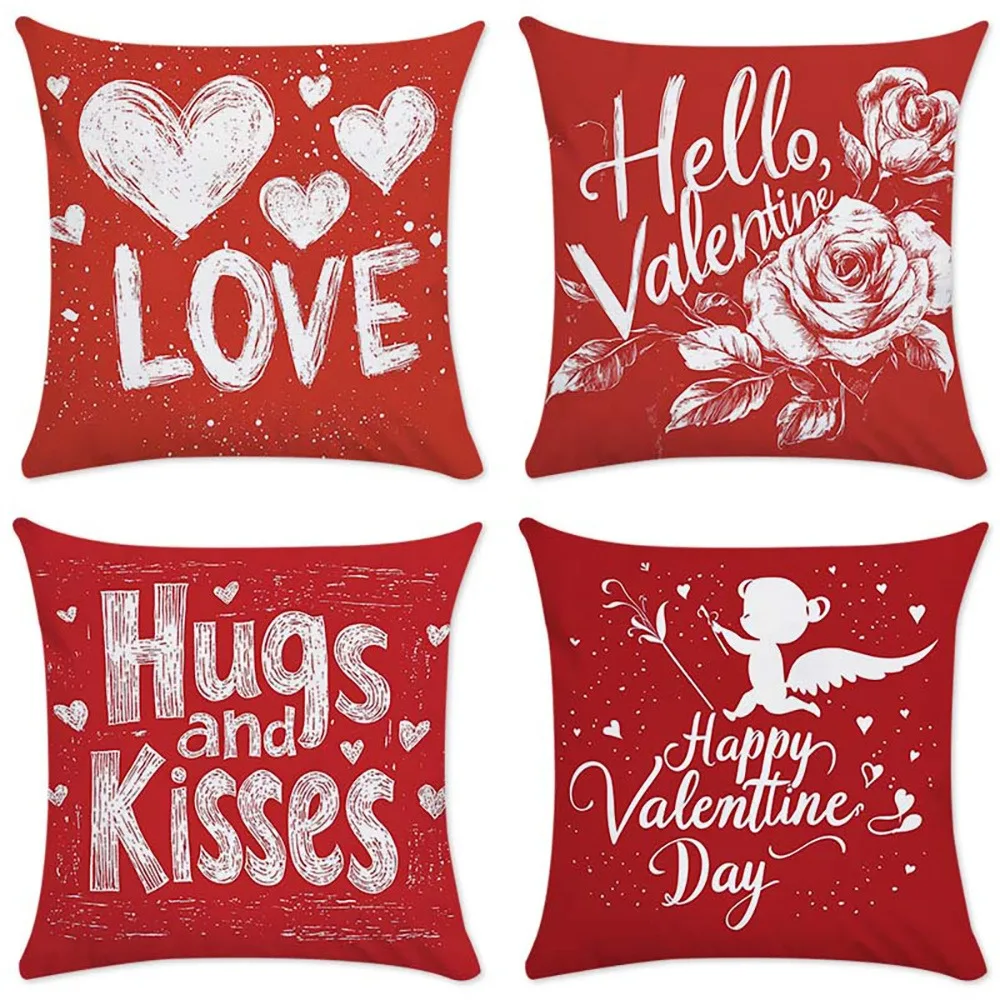 1/4 шт. красные наволочки ко Дню святого Валентина: любовь, объятия, поцелуи и счастливые пожелания! Чехол на диван, украшение для дома, спальни