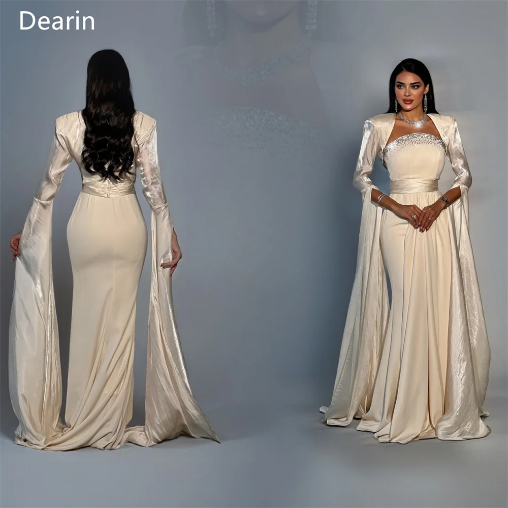 Vestido formal personalizado de noite feminino dearin assimétrico sereia até o chão saias lantejoulas drapeado vestidos de ocasião sob medida pro