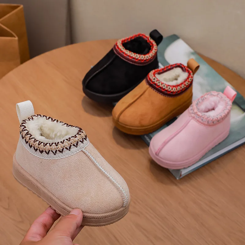 

2025 New Fashion Children's Ankle Boots Soft Winter Causal Girls Cotton Shoes Solid Color Kids School Plush Boots Warm Shoes