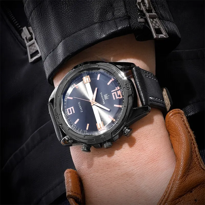 SHAARMS Mens Watches Luxury Brand Big Dial Watch Men Waterproof Quartz Wristwatch Sports Watch Clock Relogio Masculino