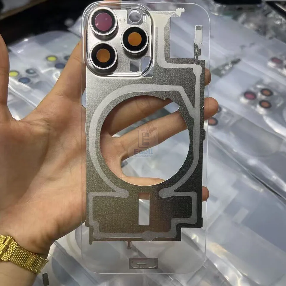 Transparent Back Glass For iPhone 14 16 Pro MAX 15 Plus Rear Replacement Door Housing Repair Glass Case With Iron Plate Magnetic image 2