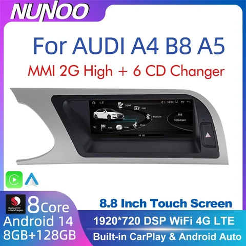 CarPlay For Audi A4 B8 A5 2008 2009 2010 MMI 2G 하이 CD 체인저 안드로이드 14 8 + 128GB 차량용 멀티미디어 플레이어 스테레오 GPS Navi 스크린 CarPlay For Audi A4 B8 A5 2008 2009 2010 MMI 2G 하이 CD 체인저 안드로이드 14 8 + 128GB 차량용 멀티미디어 플레이어 스테레오 GPS Navi 스크린